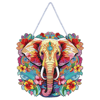 Acrylic Elephant Single-Sided Round Diamond Painting Hanging Pendant (20x20cm)