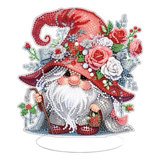 Acrylic Gnome Single-Sided Desktop Diamond Art Kit Home Door Decor (Rose Gnome)