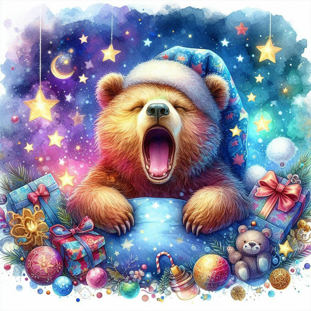 The Waking Little Bear And The Galaxy - Full Round Drill Diamond Painting 40*40CM