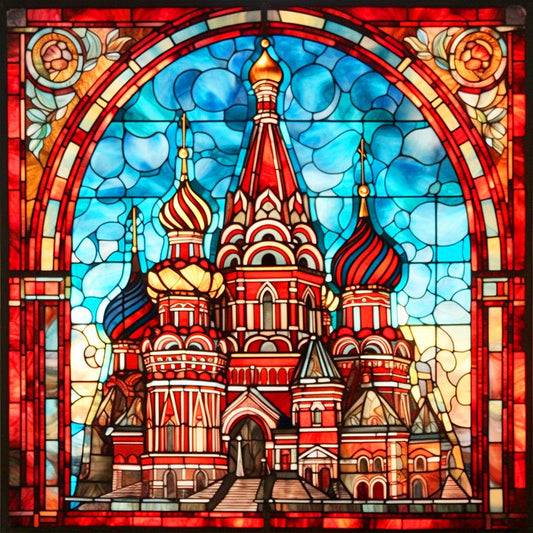 Glass Wind Red Castle - Full Round Drill Diamond Painting 30*30CM