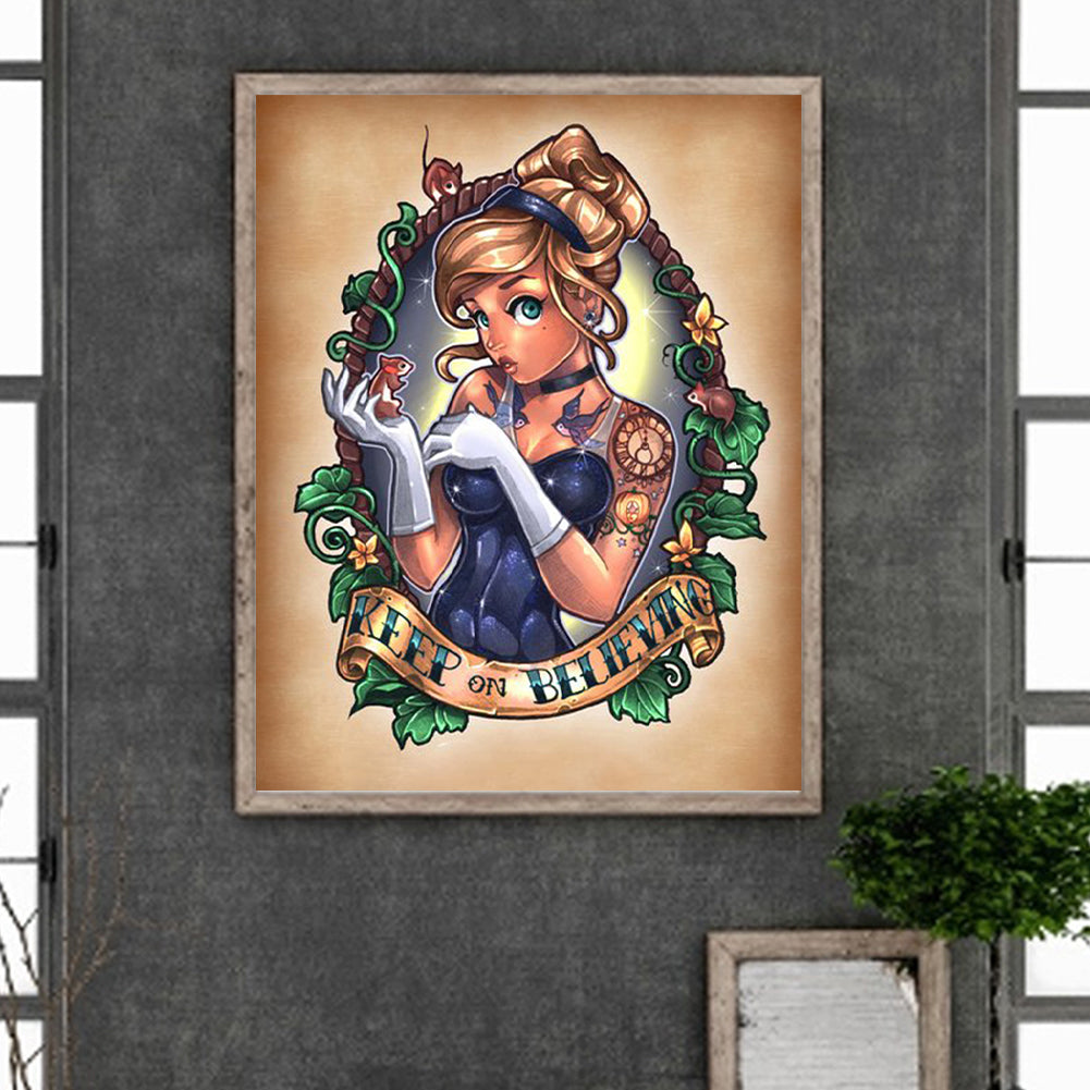Cinderella, Keep Believing. - Full Round Drill Diamond Painting 40*50CM
