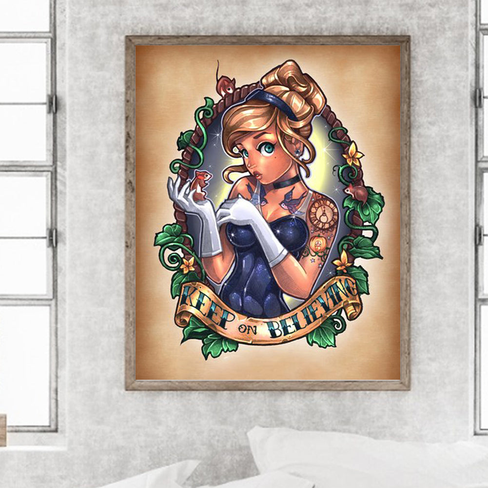 Cinderella, Keep Believing. - Full Round Drill Diamond Painting 40*50CM