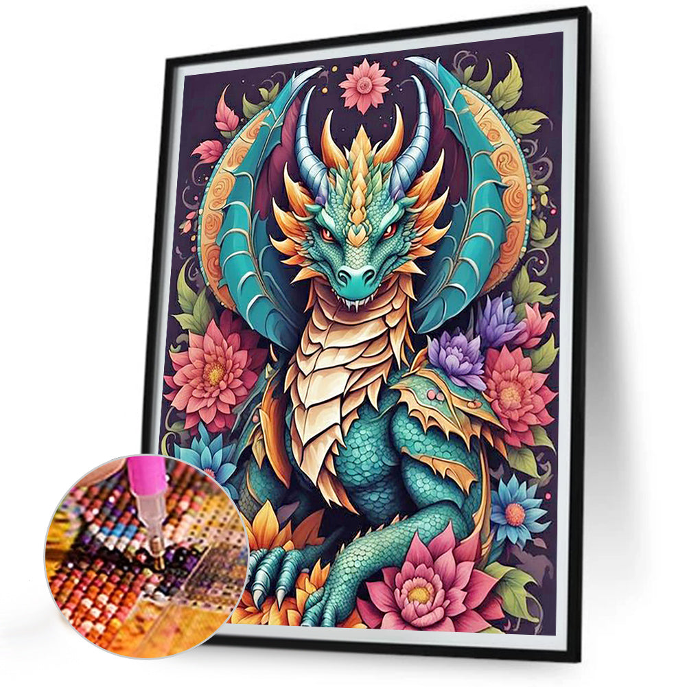 Dragon In Flowers - Full Round Drill Diamond Painting 30*40CM