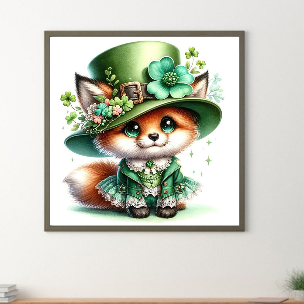 St Patrick Four Leaf Clover Fox - Full Round Drill Diamond Painting 30*30CM