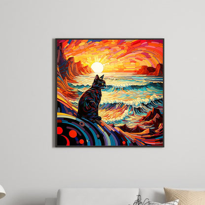 Glass Wind Kitten - Full Round Drill Diamond Painting 30*30CM