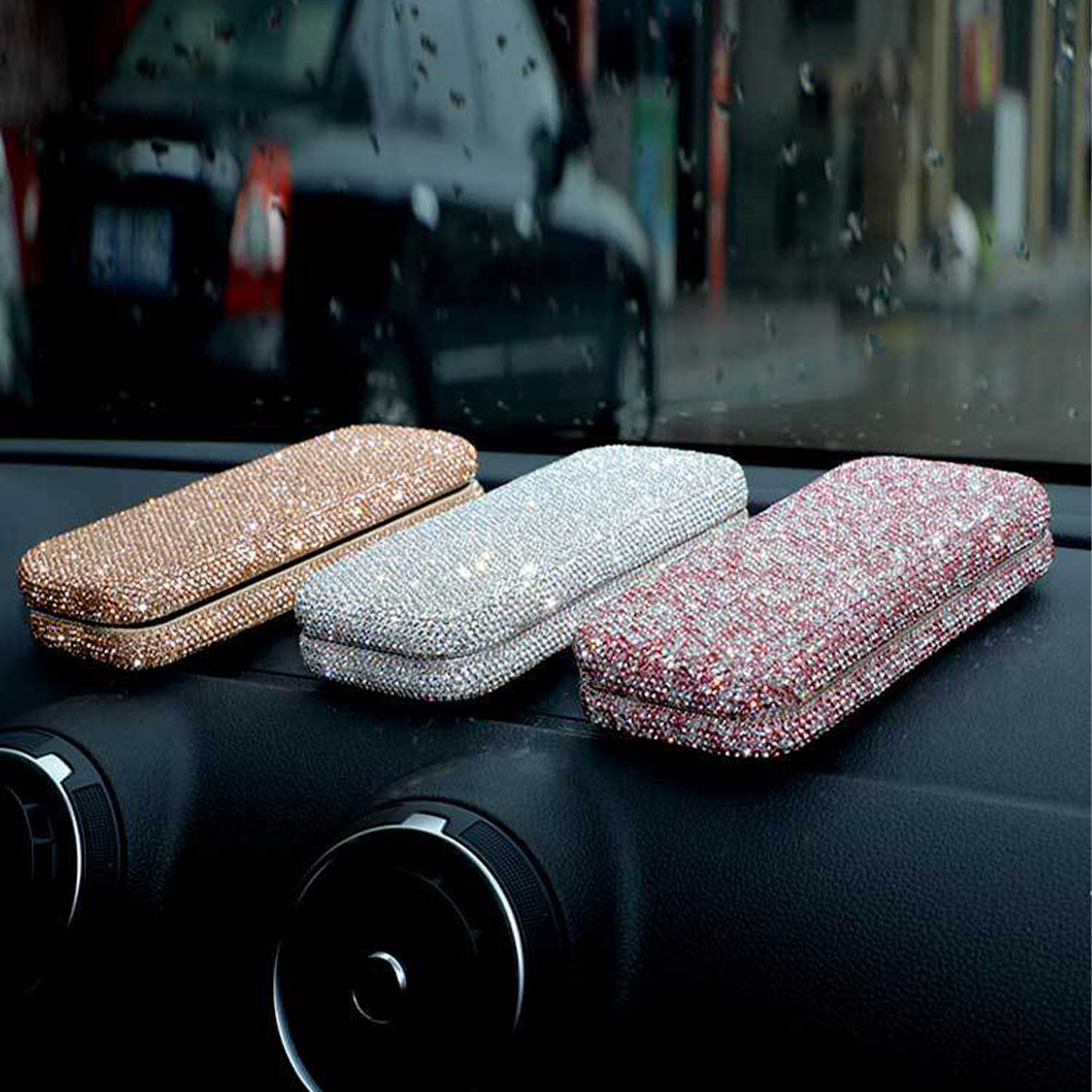 Diamond Eye Glasses Case Bling Rhinestones Eyeglass Storage Cases Box (Orange)