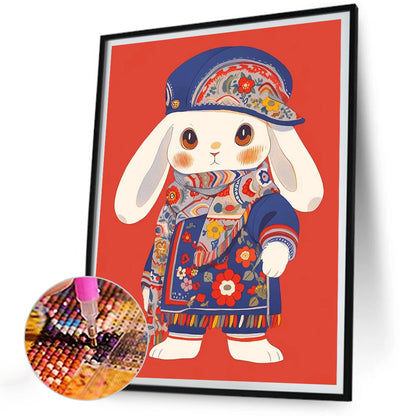 Bunny In Floral Dress - Full Round Drill Diamond Painting 30*40CM