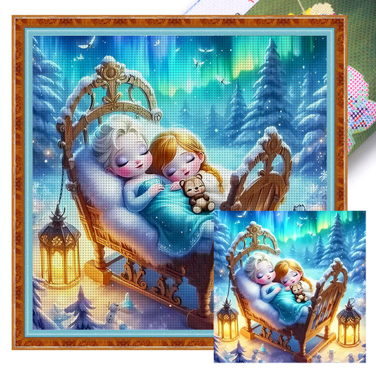 Disney-Princess Elsa And Anna - 18CT Stamped Cross Stitch 30*30CM