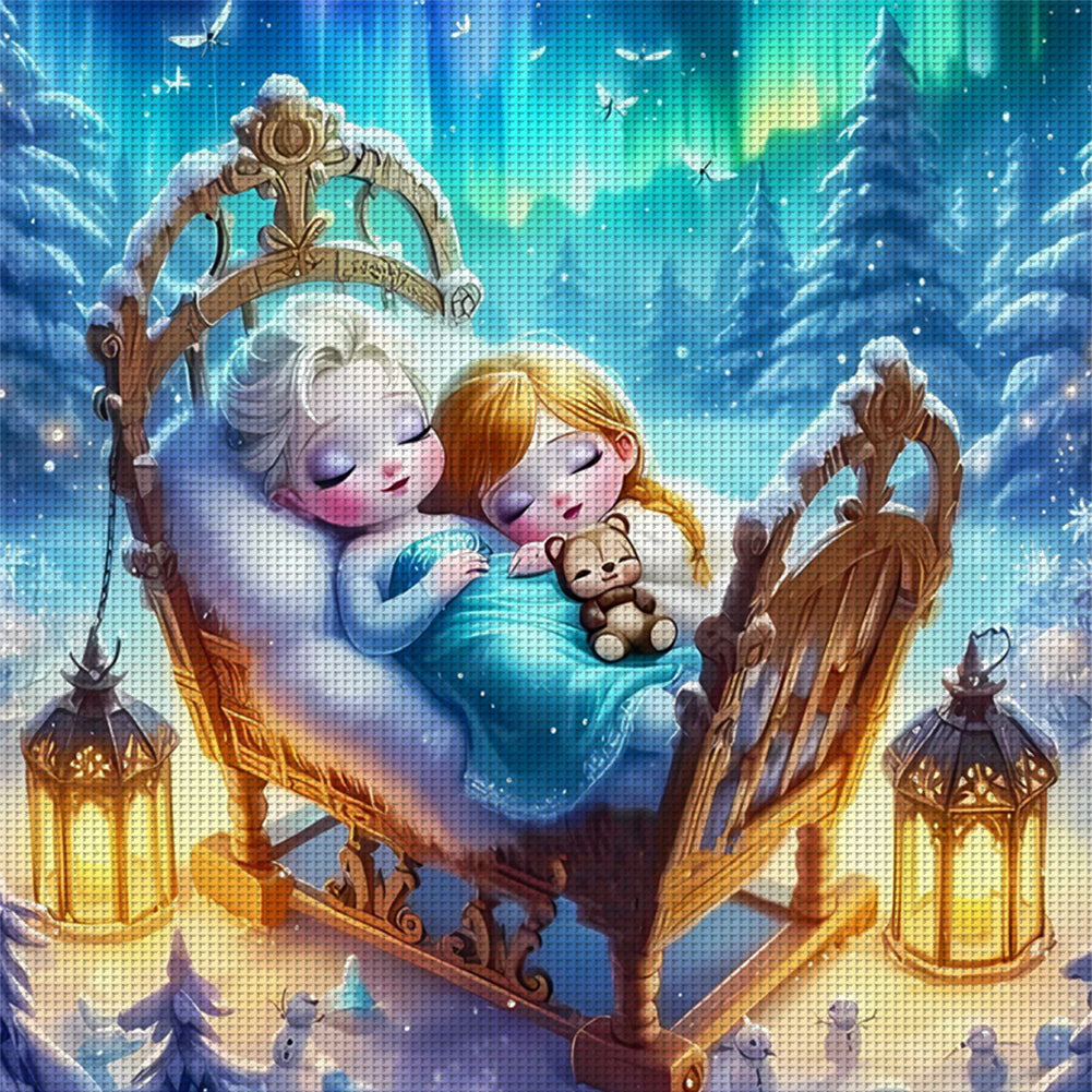 Disney-Princess Elsa And Anna - 18CT Stamped Cross Stitch 30*30CM