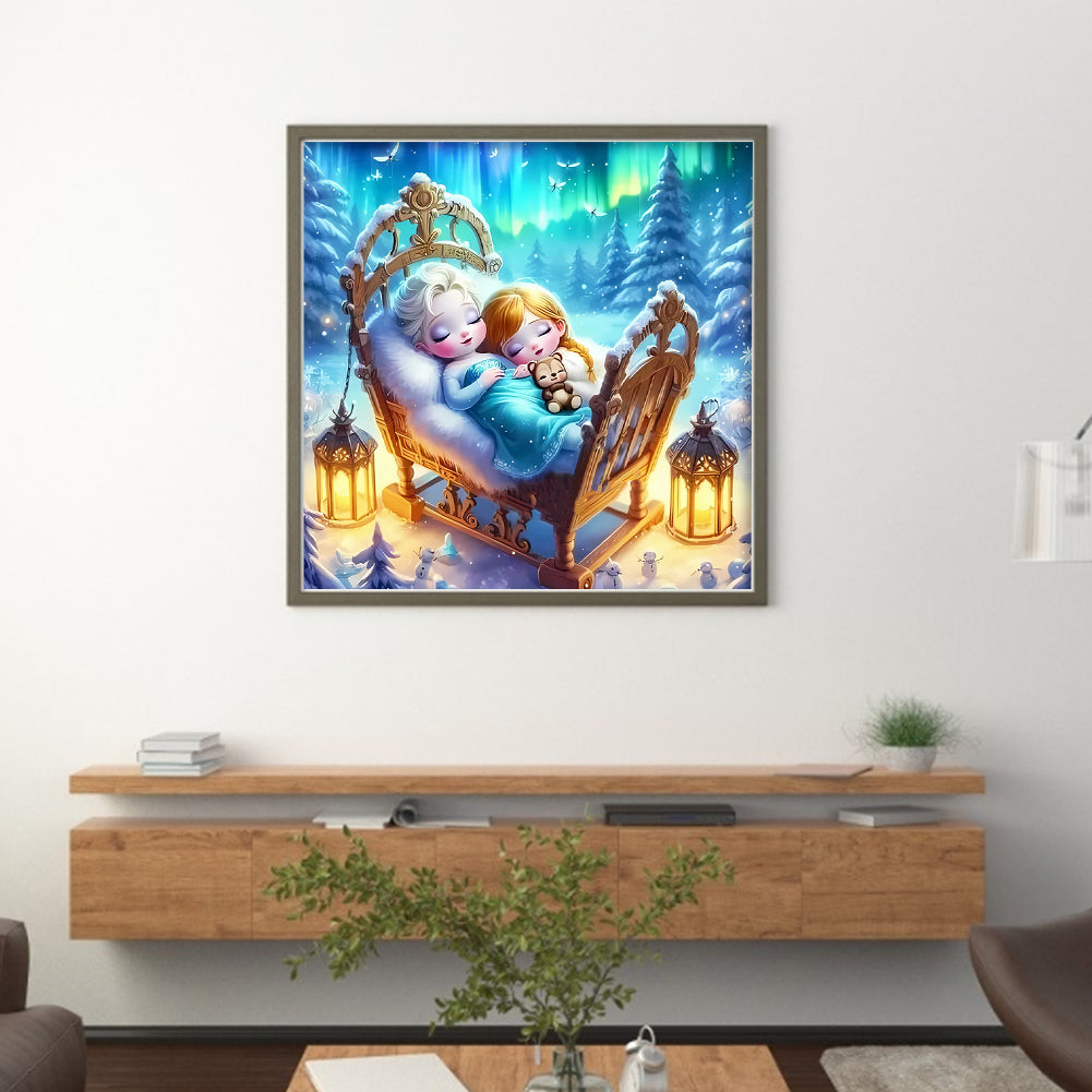 Disney-Princess Elsa And Anna - 18CT Stamped Cross Stitch 30*30CM