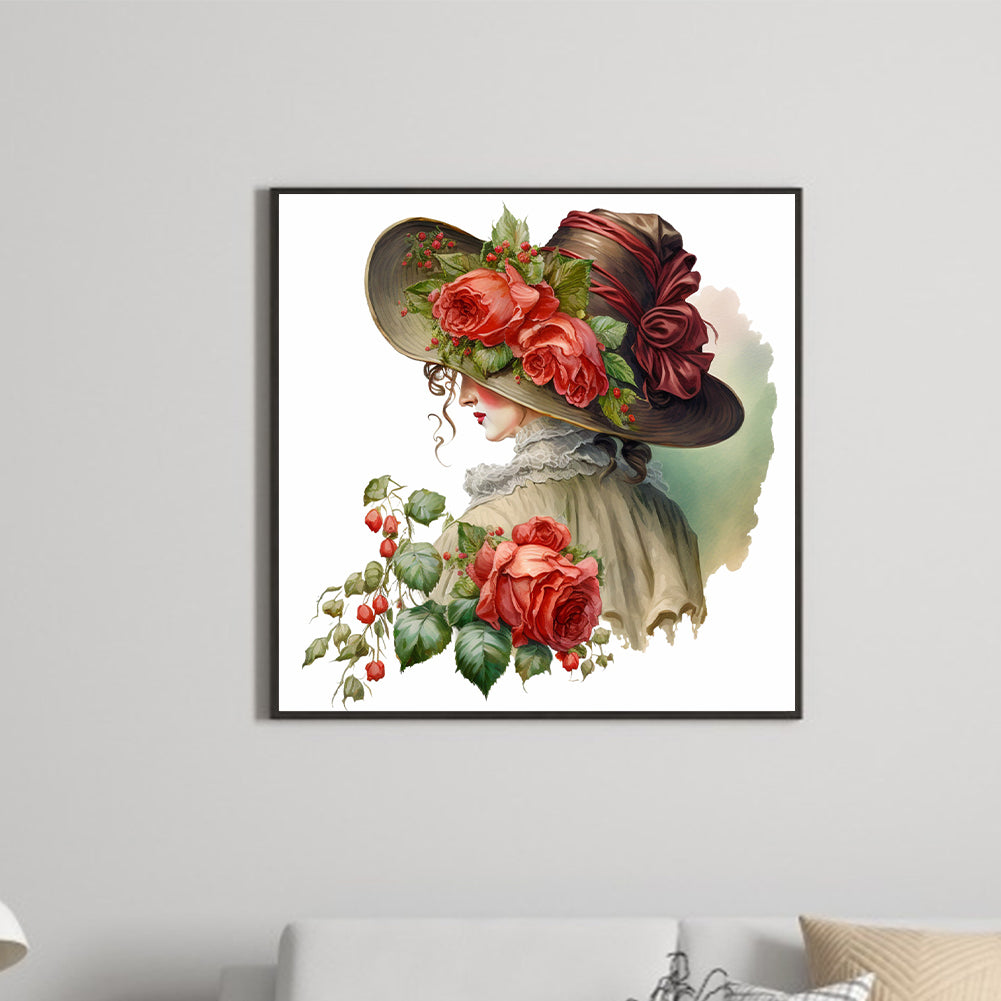 French Rose Lady - Full Round Drill Diamond Painting 30*30CM