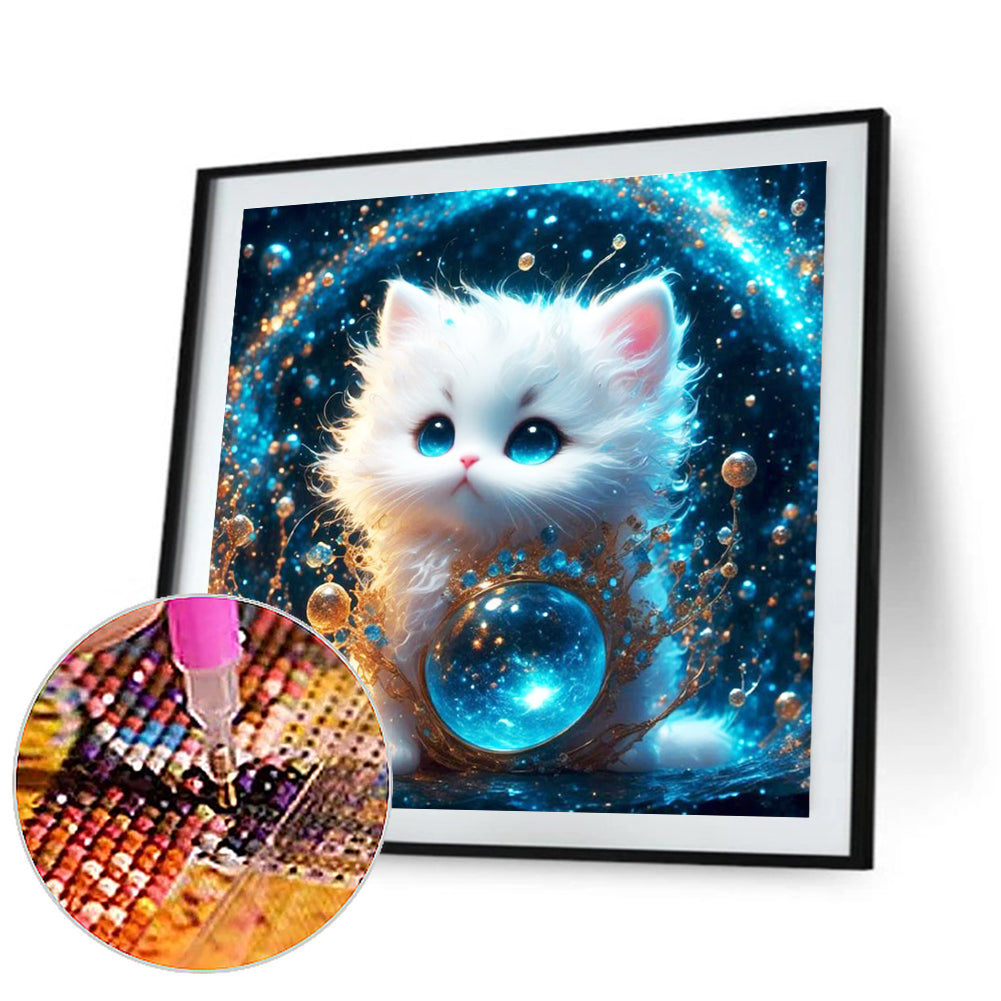 Blue Eyes White Kitten - Full Round Drill Diamond Painting 30*30CM