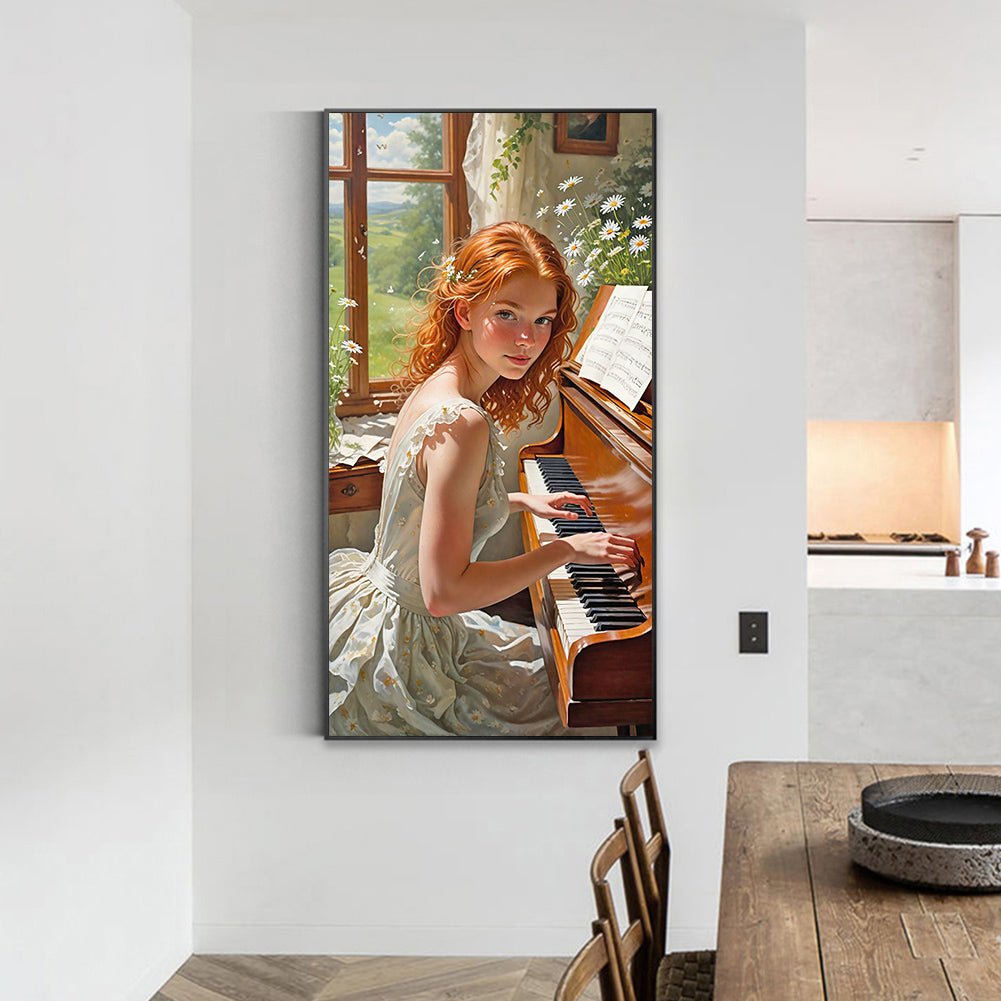 Woman Playing Piano - Full Round Drill Diamond Painting 40*75CM