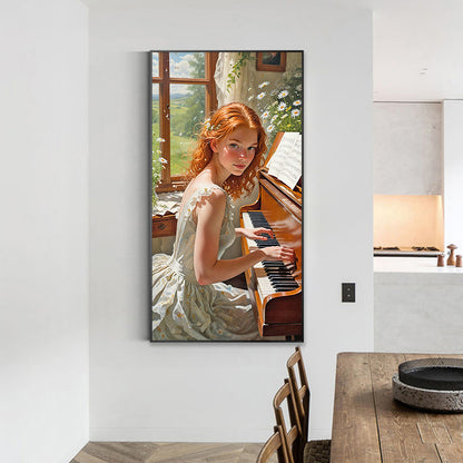Woman Playing Piano - Full Round Drill Diamond Painting 40*75CM