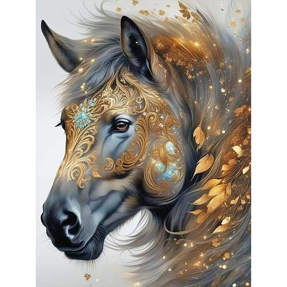 Horse Head And Fallen Leaves Among Mane - Full Round Drill Diamond Painting 30*40CM