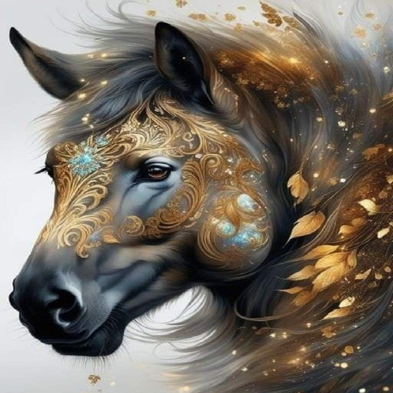 Horse Head And Fallen Leaves Among Mane - Full Round Drill Diamond Painting 30*40CM