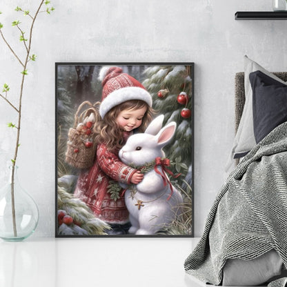 Little Girl And Rabbit - 11CT Stamped Cross Stitch 40*50CM