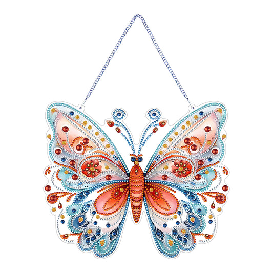 Single Sided Beauty Butterfly Diamond Art Hanging Pendant Home Decor (Red Blue)