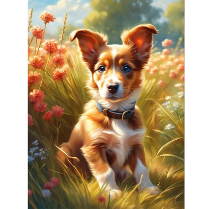 Puppy In Grass - Full Round Drill Diamond Painting 30*40CM