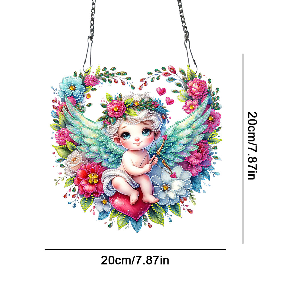 Single Side Wreath Angel Diamond Painting Hanging Pendant Wall Decor(Green Wing)