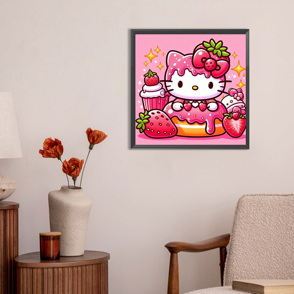 Strawberry Hello Kitty - Full Round Drill Diamond Painting 30*30CM