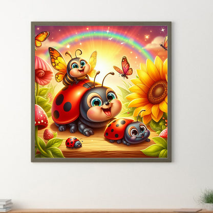 Seven-Spotted Ladybug On Flower Bush - Full Round Drill Diamond Painting 30*30CM