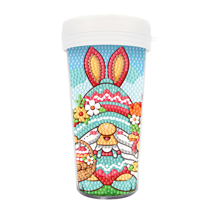Easter 470ML Travel Diamond Painting Art Cup BPA Free With Lid (Flower Gnome)
