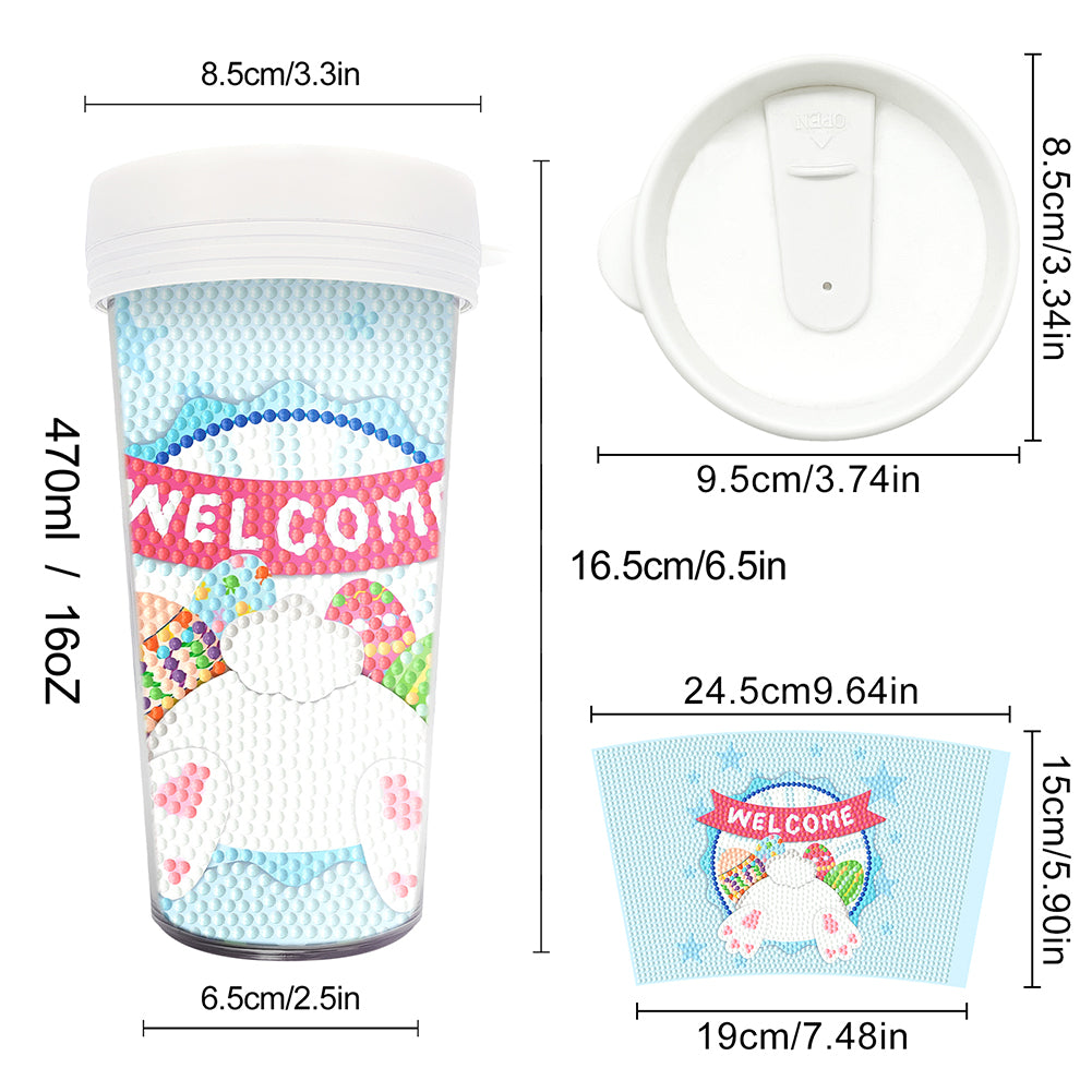 Easter 470ML Travel Diamond Painting Art Cup BPA Free With Lid (Rabbit Bottom)