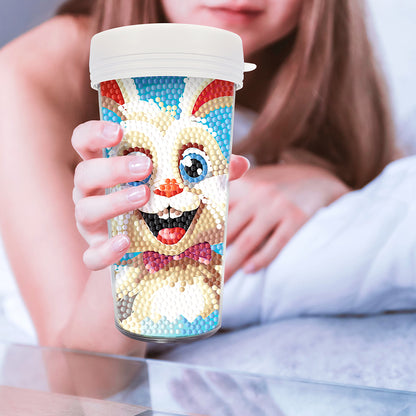 Easter 470ML Travel Diamond Painting Art Cup BPA Free With Lid (Cute Rabbit)