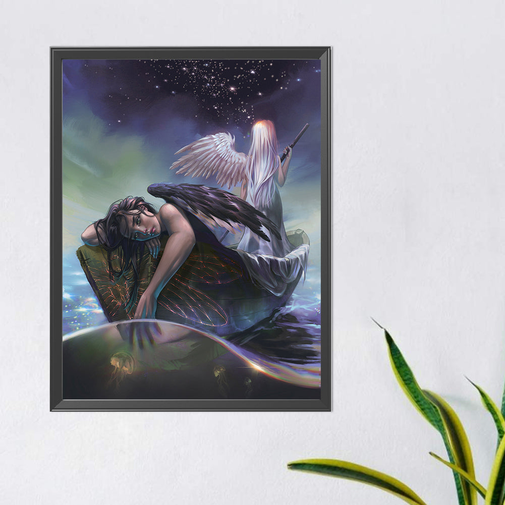 Black And White Angel - Full Round Drill Diamond Painting 40*50CM