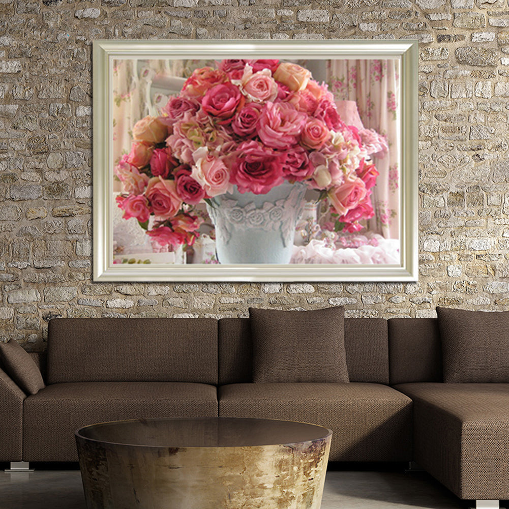 Rose Flowerpot - Full Round Drill Diamond Painting 40*30CM