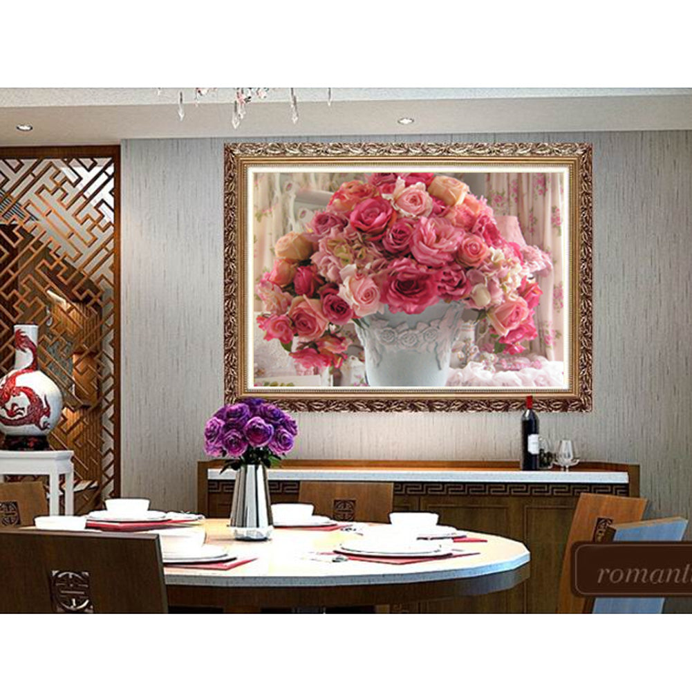 Rose Flowerpot - Full Round Drill Diamond Painting 40*30CM