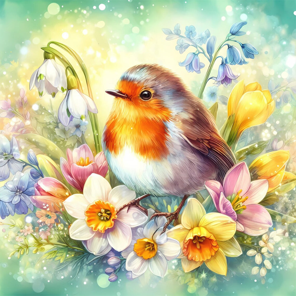 Spring Sparrow - Full Round Drill Diamond Painting 30*30CM