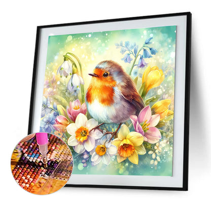 Spring Sparrow - Full Round Drill Diamond Painting 30*30CM