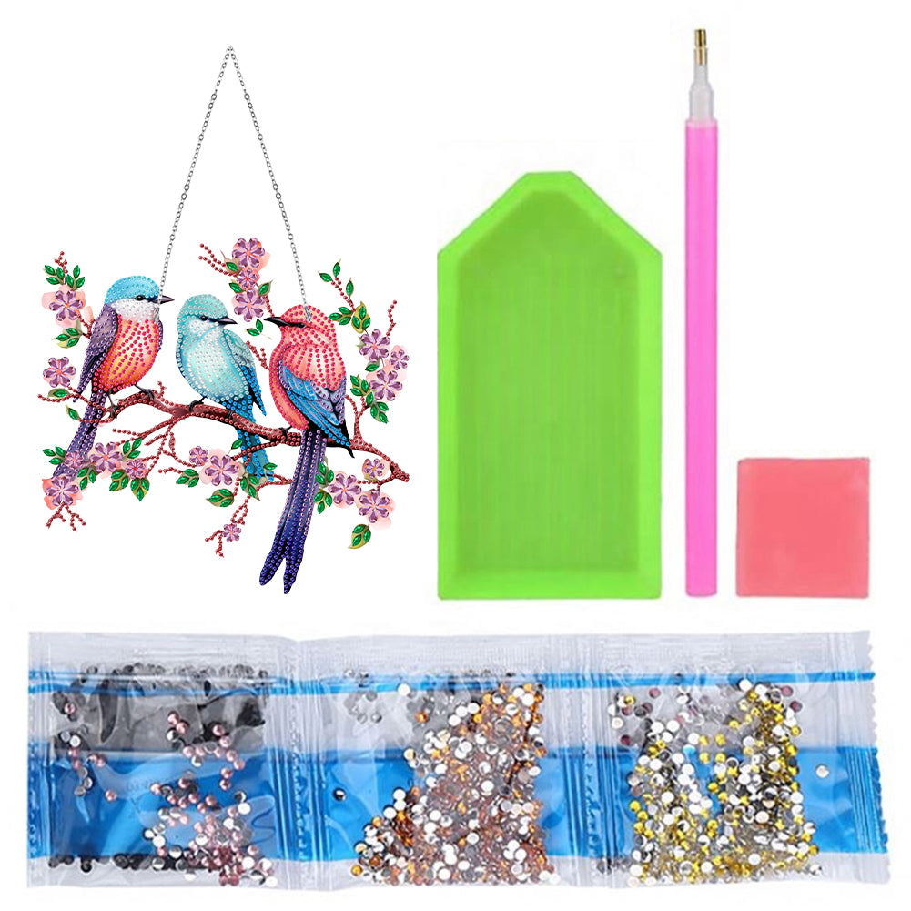 Single Side Diamond Painting Dot Pendant Office Wall Decor (Bird on a Branch)