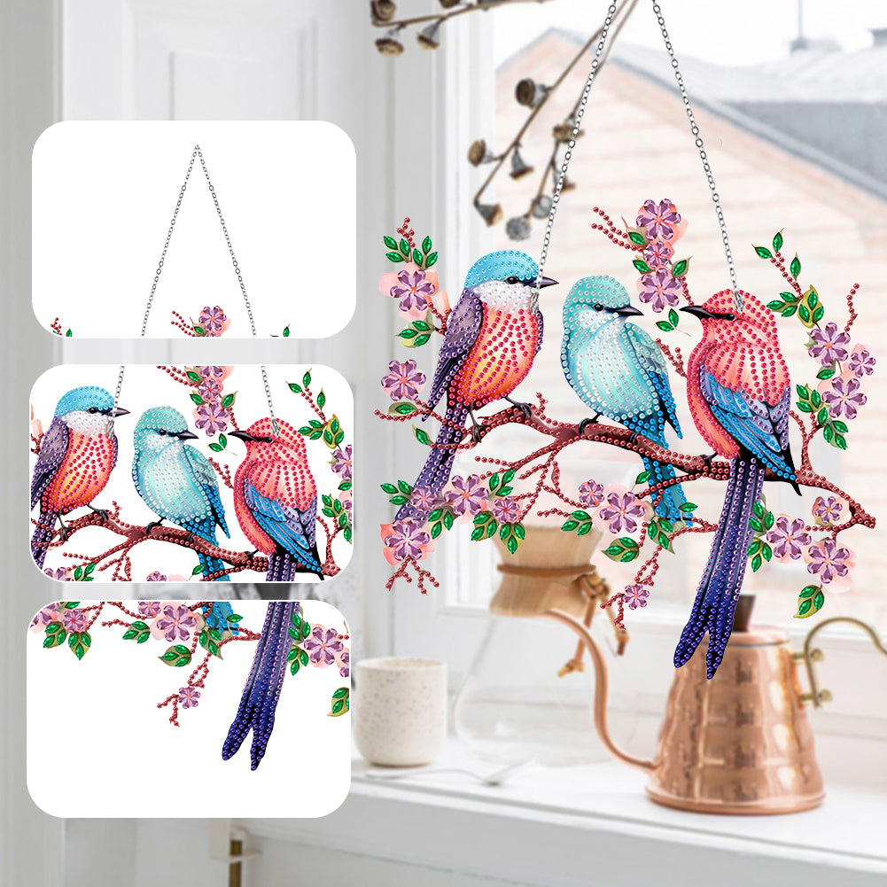 Single Side Diamond Painting Dot Pendant Office Wall Decor (Bird on a Branch)