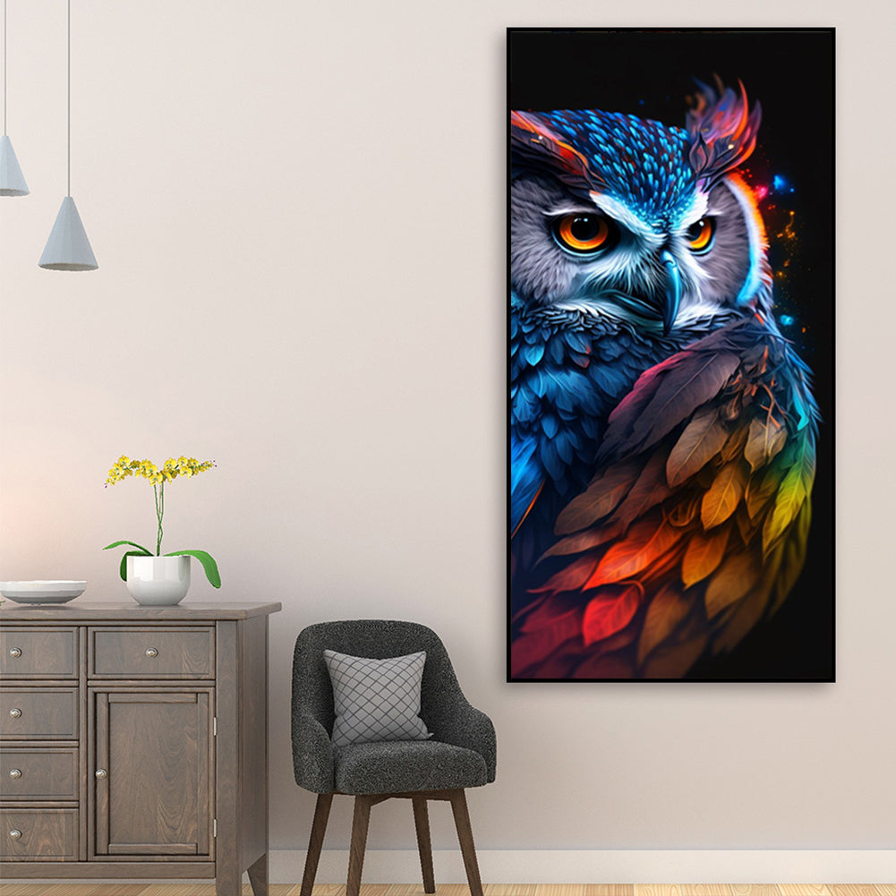 Fluorescent Colorful Owl - Full AB Round Drill Diamond Painting 40*90CM