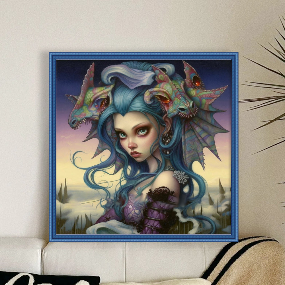 Dragon And Girl - 14CT Stamped Cross Stitch 50*50CM
