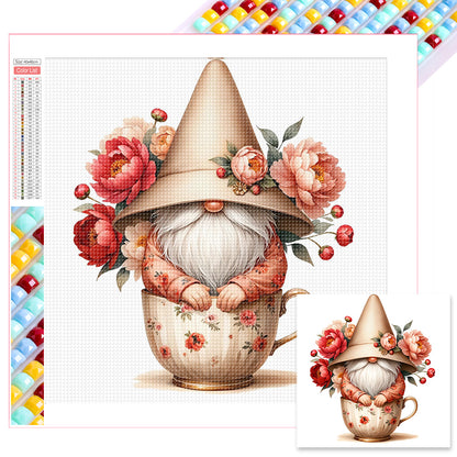 Flower Teacup Gnome - Full Square Drill Diamond Painting 40*40CM