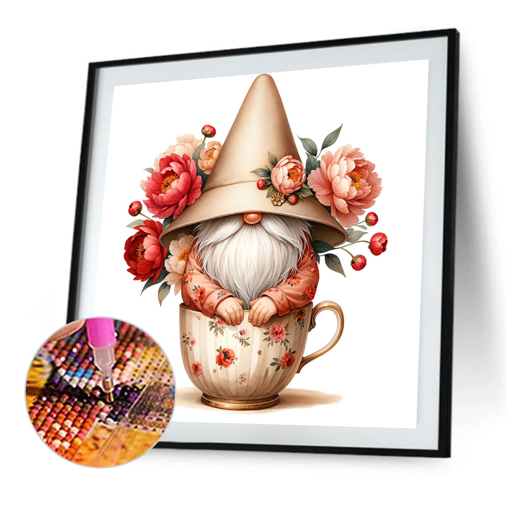 Flower Teacup Gnome - Full Square Drill Diamond Painting 40*40CM