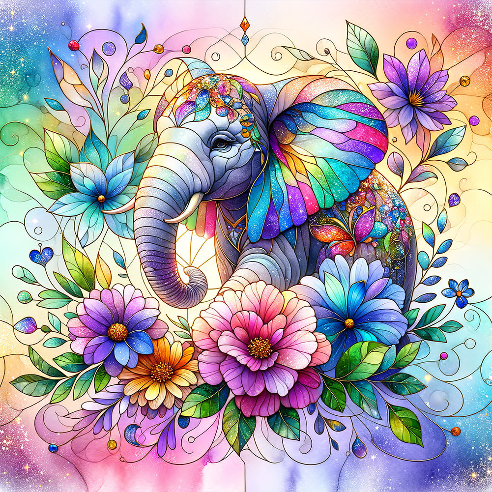Flower Elephant - Full Round Drill Diamond Painting 30*30CM