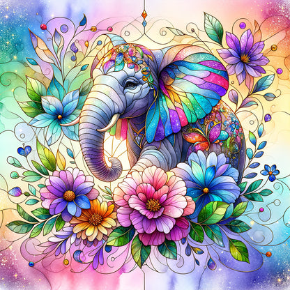 Flower Elephant - Full Round Drill Diamond Painting 30*30CM