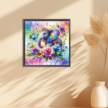 Flower Elephant - Full Round Drill Diamond Painting 30*30CM