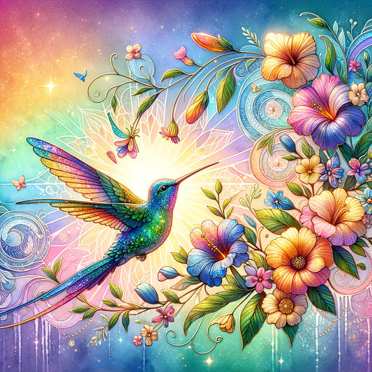 Flowers Hummingbird - Full Round Drill Diamond Painting 30*30CM