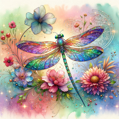 Flowers Dragonfly - Full Round Drill Diamond Painting 30*30CM