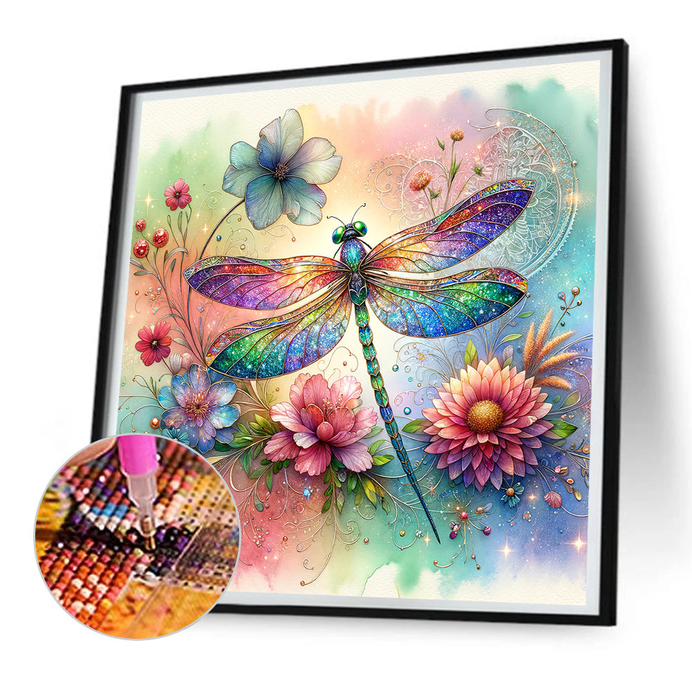 Flowers Dragonfly - Full Round Drill Diamond Painting 30*30CM