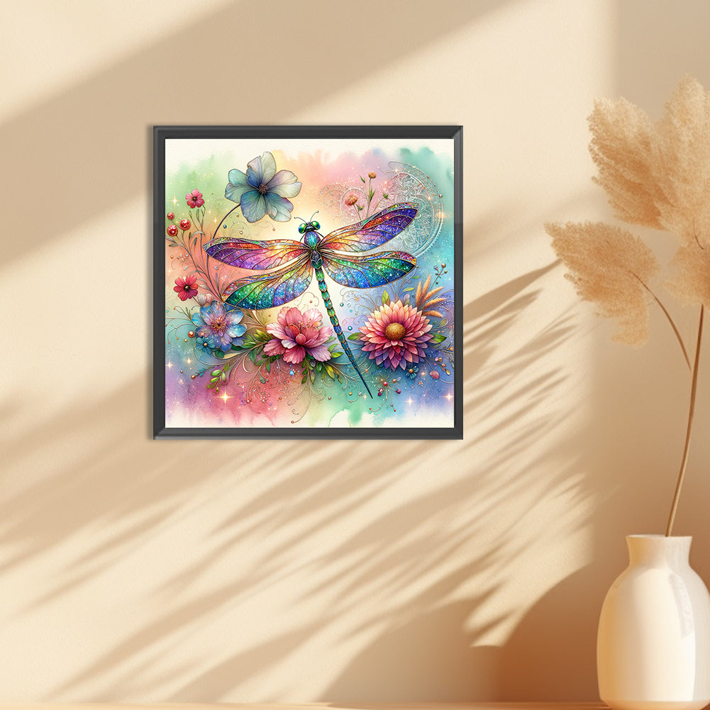 Flowers Dragonfly - Full Round Drill Diamond Painting 30*30CM