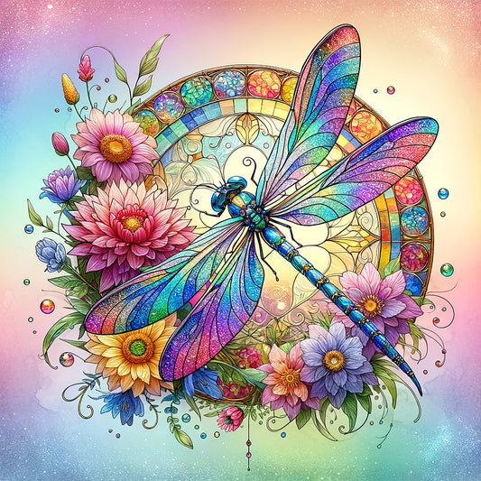 Flowers Dragonfly - Full Round Drill Diamond Painting 30*30CM
