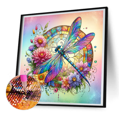 Flowers Dragonfly - Full Round Drill Diamond Painting 30*30CM