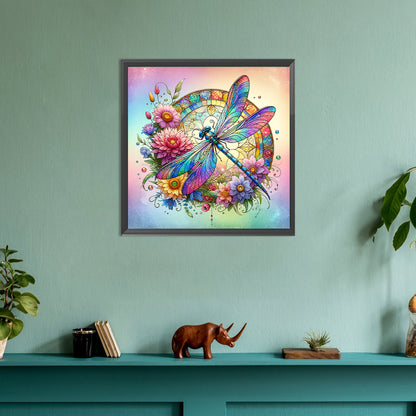 Flowers Dragonfly - Full Round Drill Diamond Painting 30*30CM